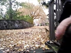 Man jerks off in the park, two women sit on a bench and see