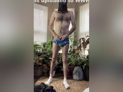 Skinny Very Hairy Uncut White Dude In Mask Awkwardly Strips Down And Moves Around In The Jungle