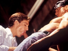 Dylan Fox and Sal Antonio servicing a brooding muscleman