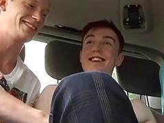 Naughty gays threesome van banging