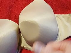 Cumming on wife's G cup bra