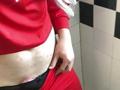 Hot crossdresser in red jerking off