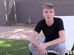 ash-blonde twink masturbates under the douche after an interview