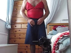 Wanking in pleated skirt and nylon slip