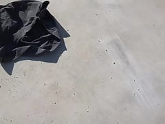 kicking and sweeping floor with grey pleated skirt
