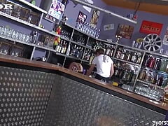Customer gets a drink - and a hard cock to enjoy!