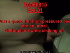 High pressure piss at porn cinema urinal. Getting hard when shaking off. (024) Tobi00815