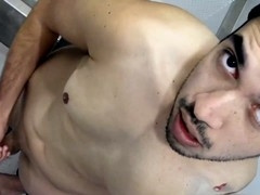 Bearded Aussie amateur Aston gives himself a solid handjob with his massive cock