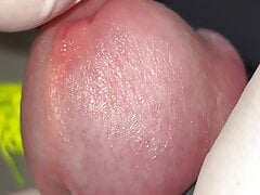 teen boy sounding with brush until huge cum closeup