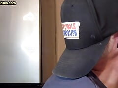 Gloryhole amateur DILF wanks and sucks closeup rod at home