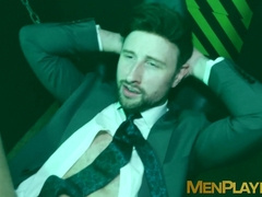 Horny Drew Dixon hops on the sling and get a rough ass drilling from Leo La Rosa