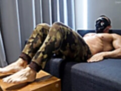 Ex-military bodybuilder with immense man meat and luxurious feet