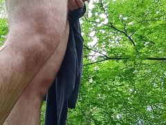 Sub daddy masturbating in the woods