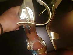 Size 40 Gold Ankle Strap highheel Sandals fucked&cummed