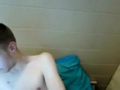 Skinny Blond Dutch teen 18+ wanks his Big Curved Cock for Girl