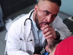 The doctor is giving a blowjob and shares the patient
