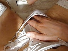 Crossdresser in silky white lingerie (Thlin1040014)