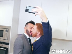 Suited Johnny Viper mutually barebacks with ginger stud Leander