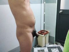 Guy showers and fucks his cock
