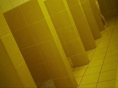 Naked men in public pool shower