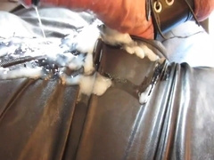 Huge hands free cum shot in catsuit electro stimulation