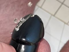 POV pissing with chastity cage and penis plug NO AUDIO