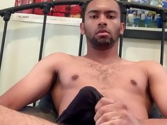 hot black man plays with his ass and shoots his load