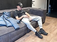 Dude jerked off big cock after college