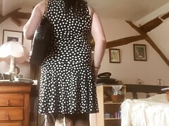 In polka dot dress for a day