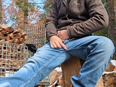 Lumberjack jizz flow outdoors