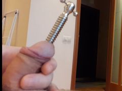 Penis tuner hollow screw urethral plug insertion and a cumshot through