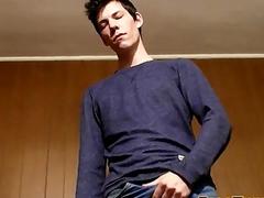 Young guy pisses and pours it on himself before masturbating