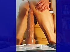 Exercising depth with long dildo
