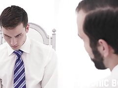 Older man kisses and strokes young initiate to secret order