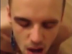 Big-cock twink gets a mouthful of cum after giving a blowjob