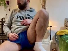 blue shorts without underwear