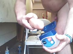 Joey D with raw butt-hole and bouncing up n down on dildo