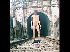 Nude gay men in front of railway line sexy dick