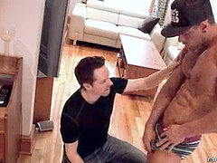 successful boy touches Jock's Muscles