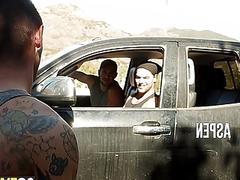 Stepbrothers pick up a hot hitchhiker and fuck him anal