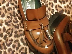 Cum over wife's new loafer heels