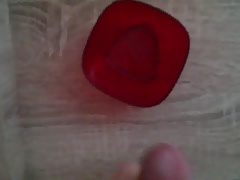 Powerful and noisy spurts of cum in a bowl!