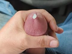 Cumshot and moaning, jerking off in work truck
