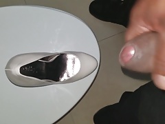 Cum on white highheels, indian owner