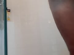 Stroking thick white cock in the shower