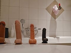 XXL dildo comparison 20 year old tries to shove huge dildos into his ass