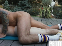 FUNSIZE BOYZ - Bony bottom twunk humped by inked DILF outdoor