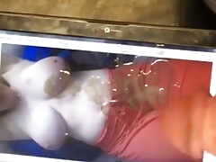 Huge cumshot tribute on a buddys huge natural tit wife
