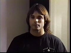 Gorgeous dude with long hair and fit body sucks off his barechested friend