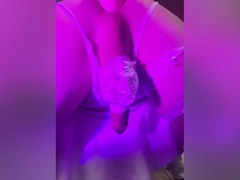 Femboy Twink In White Lingerie Riding Huge Bbc Dildo With Dripping Cumshot